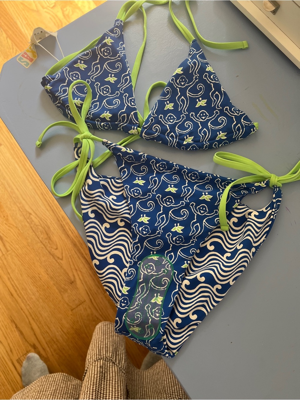 Roller Rabbit Blue Bikini with Lime Green Ties